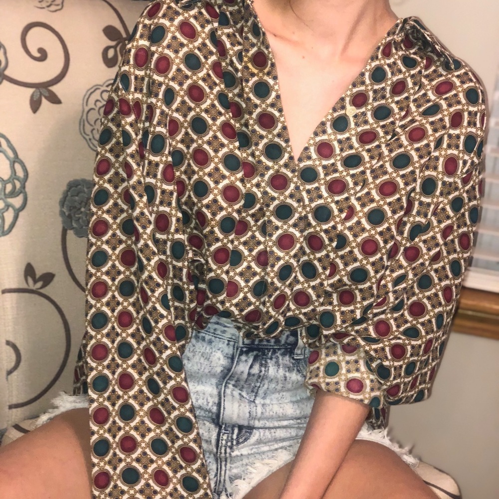 Vintage Green and red button up shirt
